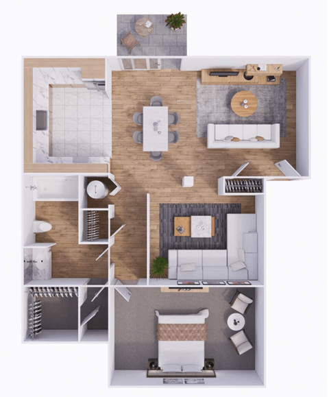 Floor plan for 1 bed, 1 bath, 800 sqft